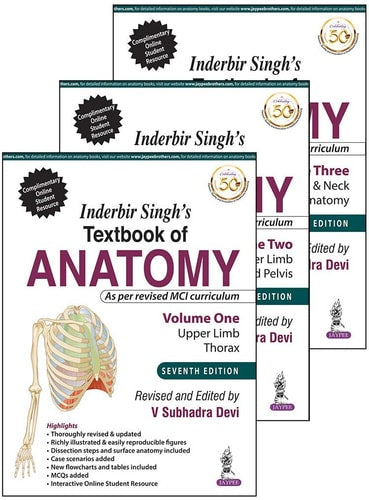 Inderbir Singh’s Textbook of Anatomy (3 Volumes) Volume 1: Upper Limb and Thorax, Volume 2: Lower Limb, Abdomen and Pelvis, Volume 3: Head & Neck and Neuroanatomy