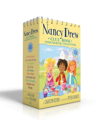 Nancy Drew Clue Book Conundrum Collection (Boxed Set) Pool Party Puzzler; Last Lemonade Standing; A Star Witness; Big Top Flop; Movie Madness; Pets on Parade; Candy Kingdom Chaos; World Record Mystery; Springtime Crime; Boo Crew